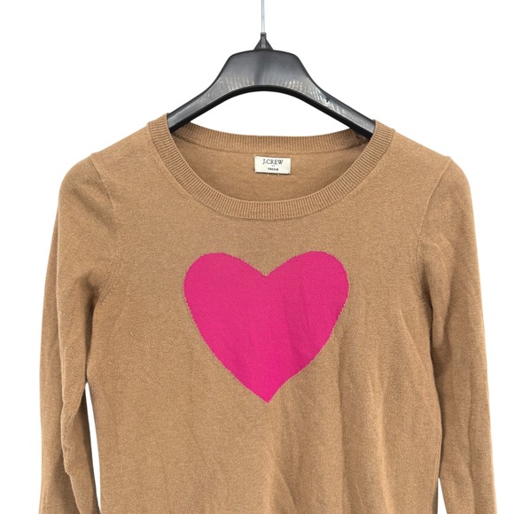 J Crew Teddy Sweater Camel Pink Heart Crew Knit Pullover Pre-Owned Womens M/L - Picture 3 of 13